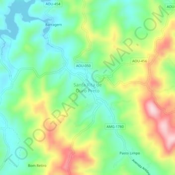 Mappa topografica Santa Rita de Ouro Preto, altitudine, rilievo