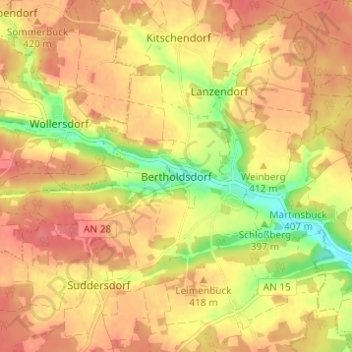 Mappa topografica Bertholdsdorf, altitudine, rilievo