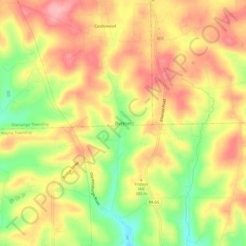 Mappa topografica Duckrun, altitudine, rilievo