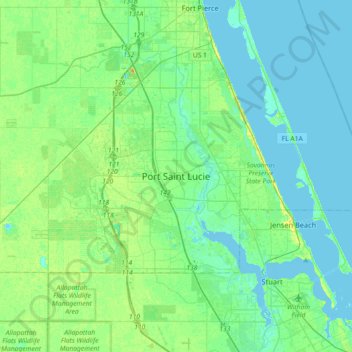 Mappa topografica Port St. Lucie, altitudine, rilievo