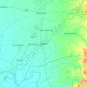 Mappa topografica Gapan, altitudine, rilievo