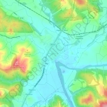 Mappa topografica Paganico, altitudine, rilievo