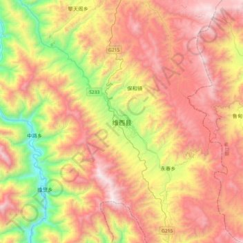 Mappa topografica 维西县, altitudine, rilievo