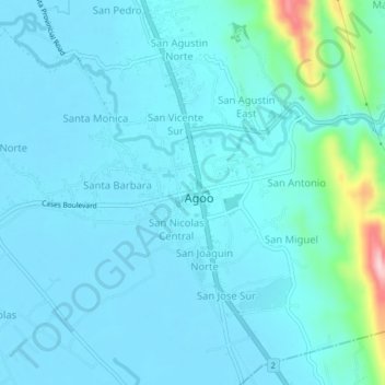 Mappa topografica San Nicolas Norte, altitudine, rilievo