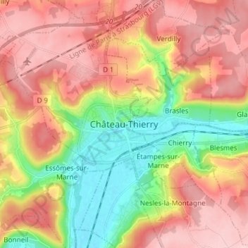 Mappa topografica Château-Thierry, altitudine, rilievo