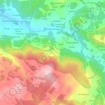 Mappa topografica Encián, altitudine, rilievo