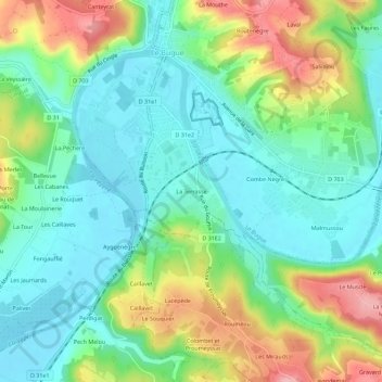 Mappa topografica La Terrasse, altitudine, rilievo
