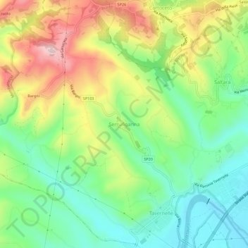 Mappa topografica Serrungarina, altitudine, rilievo