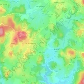 Mappa topografica Villard, altitudine, rilievo