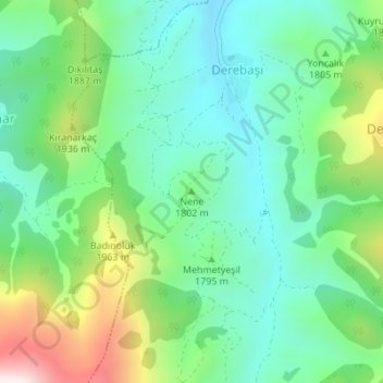 Mappa topografica Nene, altitudine, rilievo