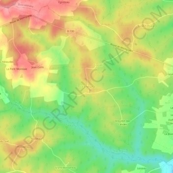 Mappa topografica Le Cherpe, altitudine, rilievo