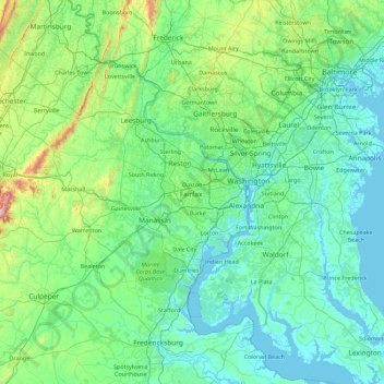 Mappa topografica Fairfax (city), altitudine, rilievo
