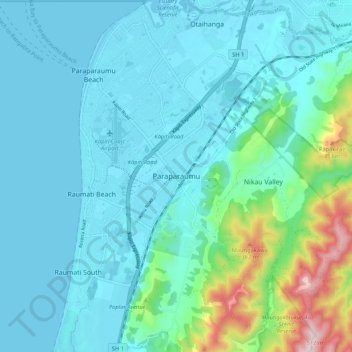 Mappa topografica Paraparaumu, altitudine, rilievo