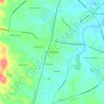 Mappa topografica Marshall Heights, altitudine, rilievo
