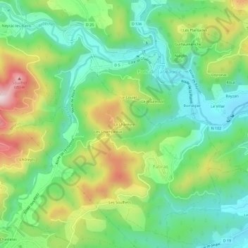Mappa topografica La Chareyre, altitudine, rilievo