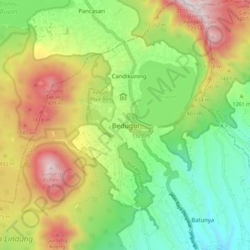 Mappa topografica Bedugul, altitudine, rilievo