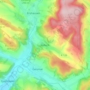 Mappa topografica Wilbich, altitudine, rilievo
