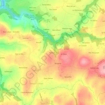 Mappa topografica Kerauder, altitudine, rilievo