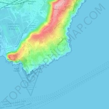 Mappa topografica Capo di Posillipo, altitudine, rilievo