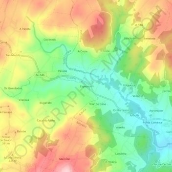 Mappa topografica Espesedo, altitudine, rilievo