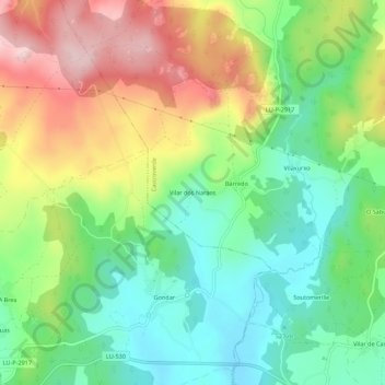Mappa topografica Vilar dos Naraos, altitudine, rilievo