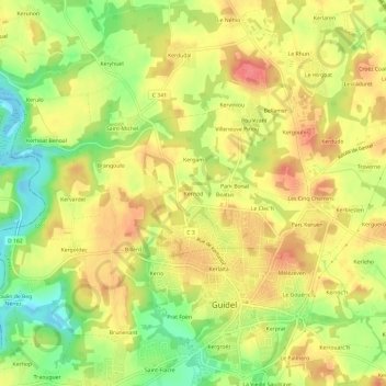 Mappa topografica Kernod, altitudine, rilievo