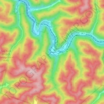 Mappa topografica Mohegan, altitudine, rilievo