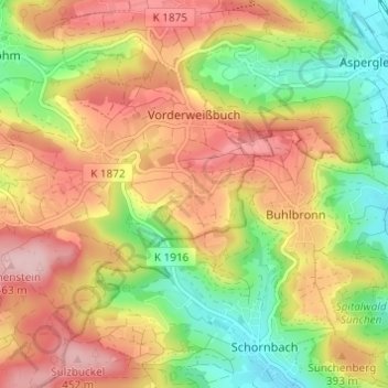 Mappa topografica Streich, altitudine, rilievo