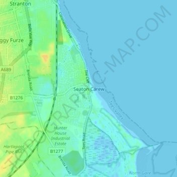Mappa topografica Seaton Carew, altitudine, rilievo