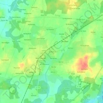 Mappa topografica Ty Nevé, altitudine, rilievo
