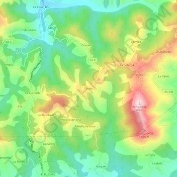 Mappa topografica Torazo, altitudine, rilievo