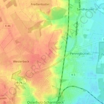 Mappa topografica Wiste, altitudine, rilievo