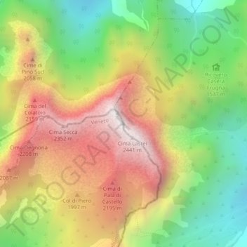 Mappa topografica Col Nudo, altitudine, rilievo