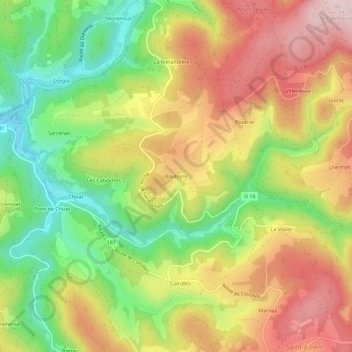 Mappa topografica Bouteyre, altitudine, rilievo