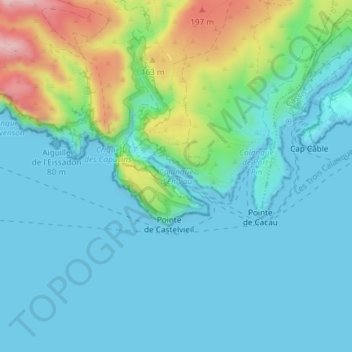 Mappa topografica Calanque d'En-Vau, altitudine, rilievo
