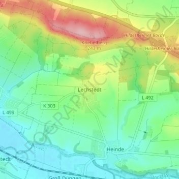 Mappa topografica Lechstedt, altitudine, rilievo