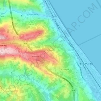 Mappa topografica Forchetta, altitudine, rilievo