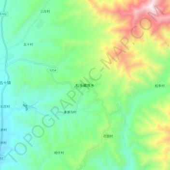 Mappa topografica 松多藏族乡, altitudine, rilievo