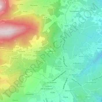 Mappa topografica Le Buisson, altitudine, rilievo