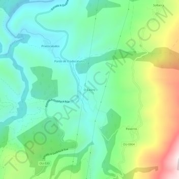 Mappa topografica O Castro, altitudine, rilievo