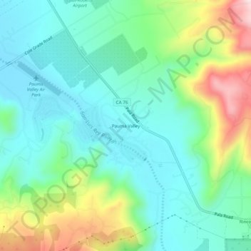 Mappa topografica Pauma Valley, altitudine, rilievo