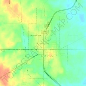 Mappa topografica Junction City, altitudine, rilievo