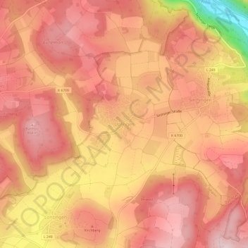 Mappa topografica Upfingen, altitudine, rilievo