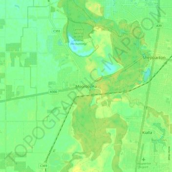 Mappa topografica Mooroopna, altitudine, rilievo