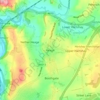 Mappa topografica Heage, altitudine, rilievo