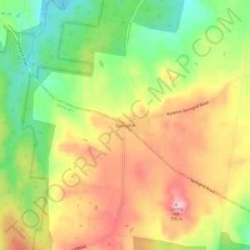 Mappa topografica Springhill, altitudine, rilievo