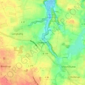 Mappa topografica Unewatt, altitudine, rilievo