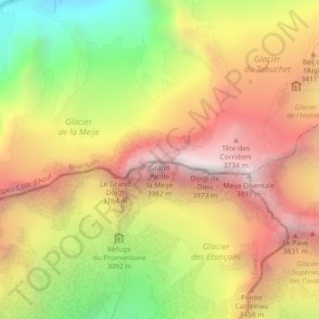 Mappa topografica Grand Pic de la Meije, altitudine, rilievo