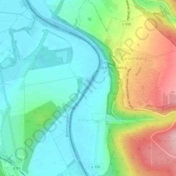 Mappa topografica Weser, altitudine, rilievo