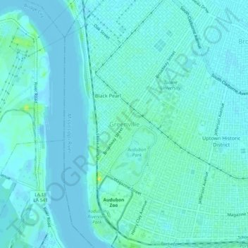 Mappa topografica Greenville, altitudine, rilievo